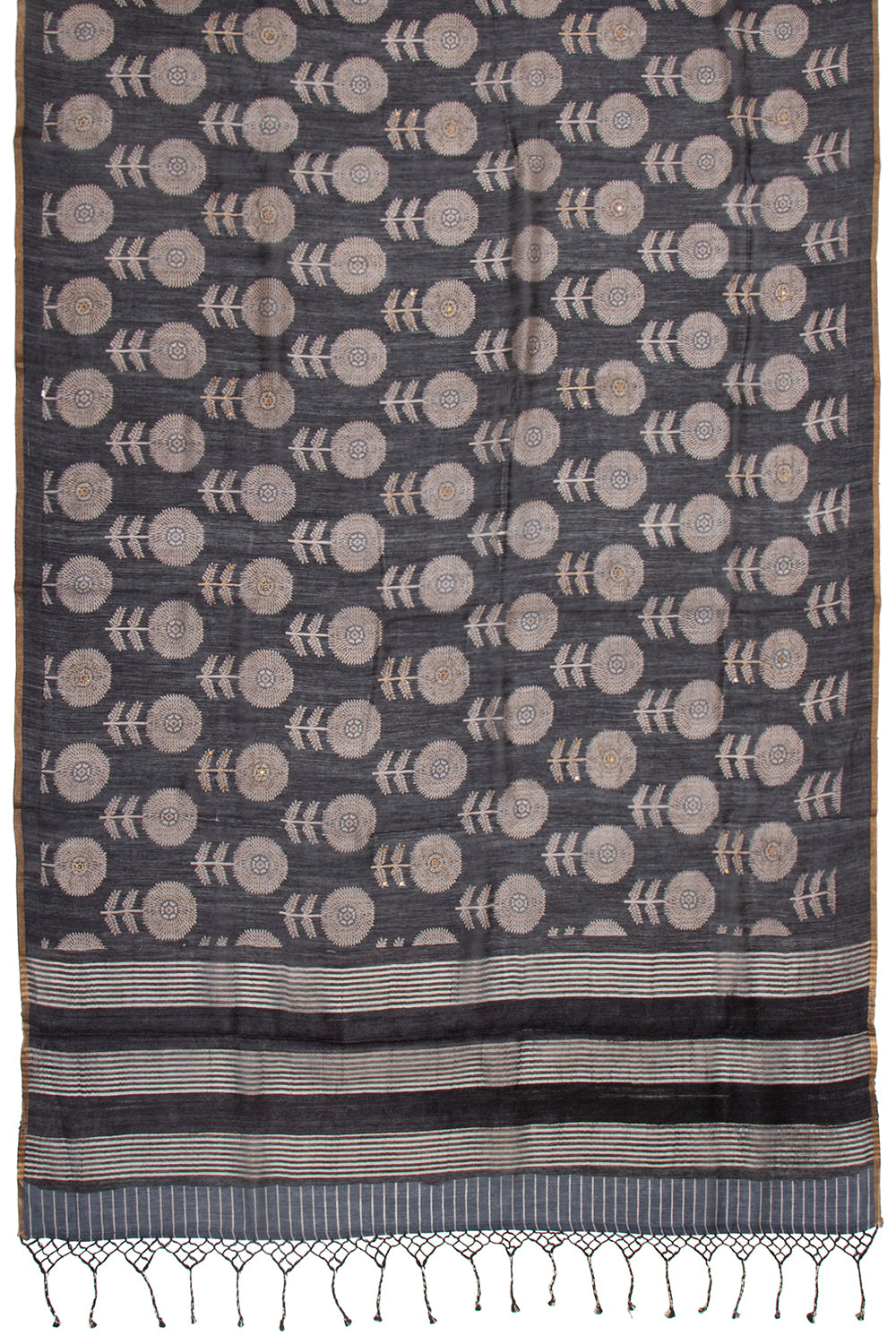 Munga Tussar Floral Printed Black Saree