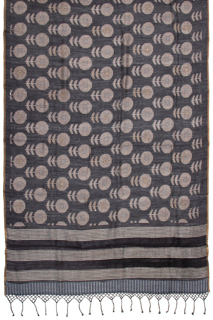 Munga Tussar Floral Printed Black Saree