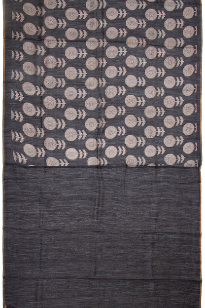 Munga Tussar Floral Printed Black Saree