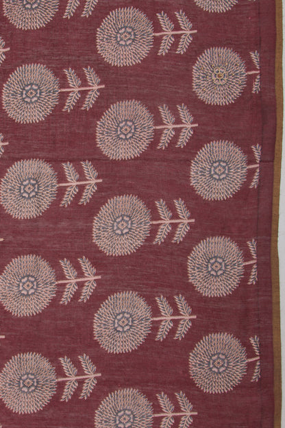 Munga Tussar Floral Printed Choco Brown Saree With Sequins