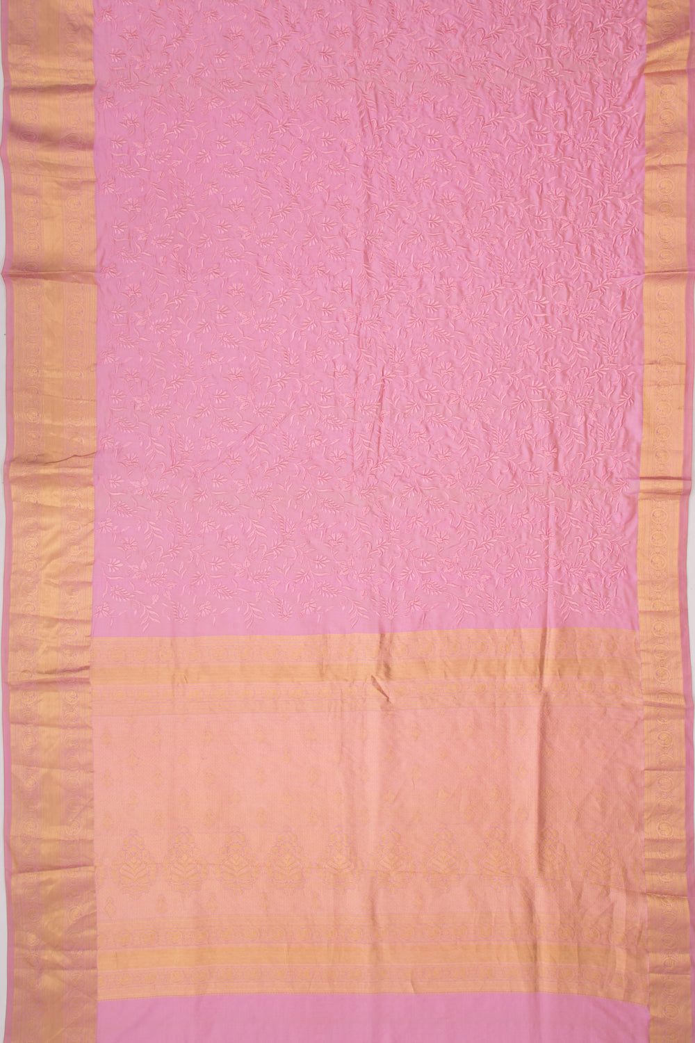 Kanchipuram Silk Floral Embroidery Pink Saree