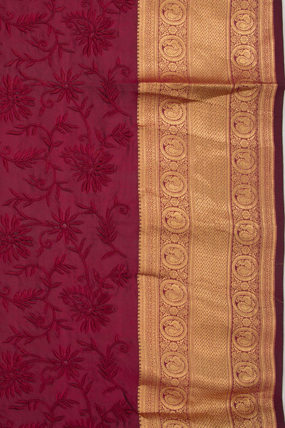 Taranga Kanchi Silk Floral Embroidery Maroon Saree