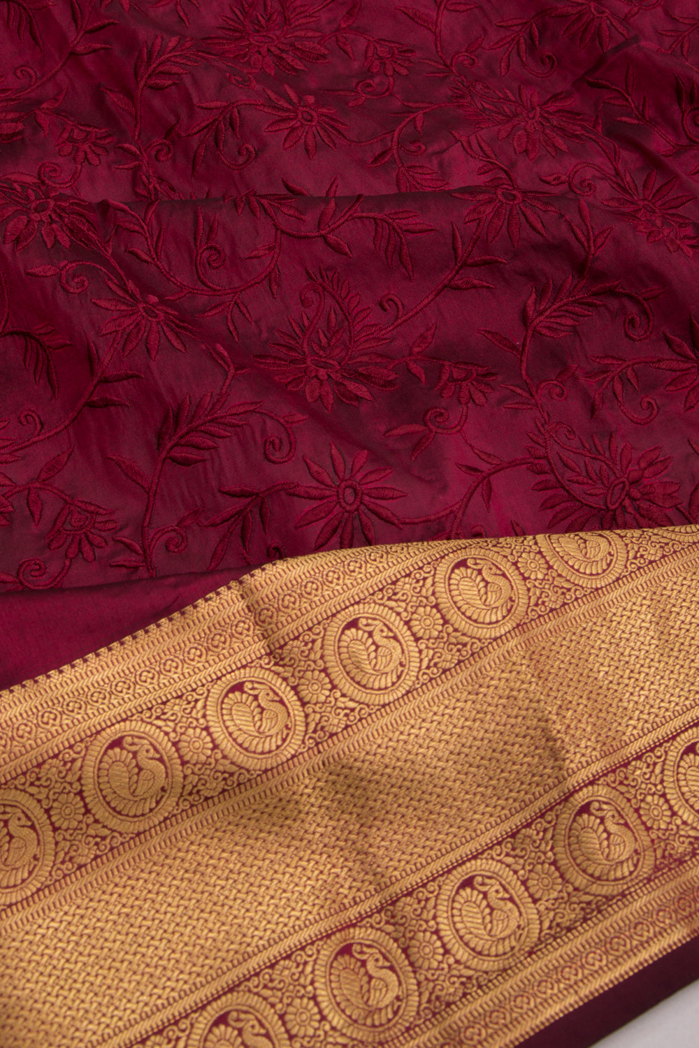 Taranga Kanchi Silk Floral Embroidery Maroon Saree