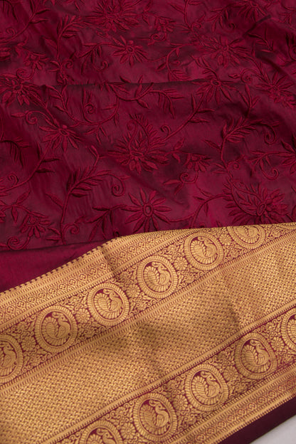 Taranga Kanchi Silk Floral Embroidery Maroon Saree