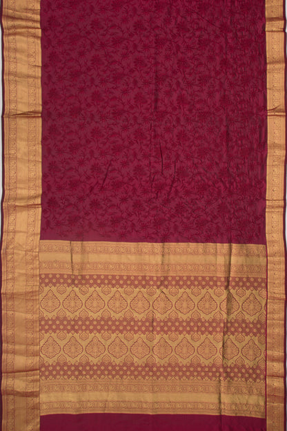 Kanchipuram Silk Floral Embroidery Maroon Saree