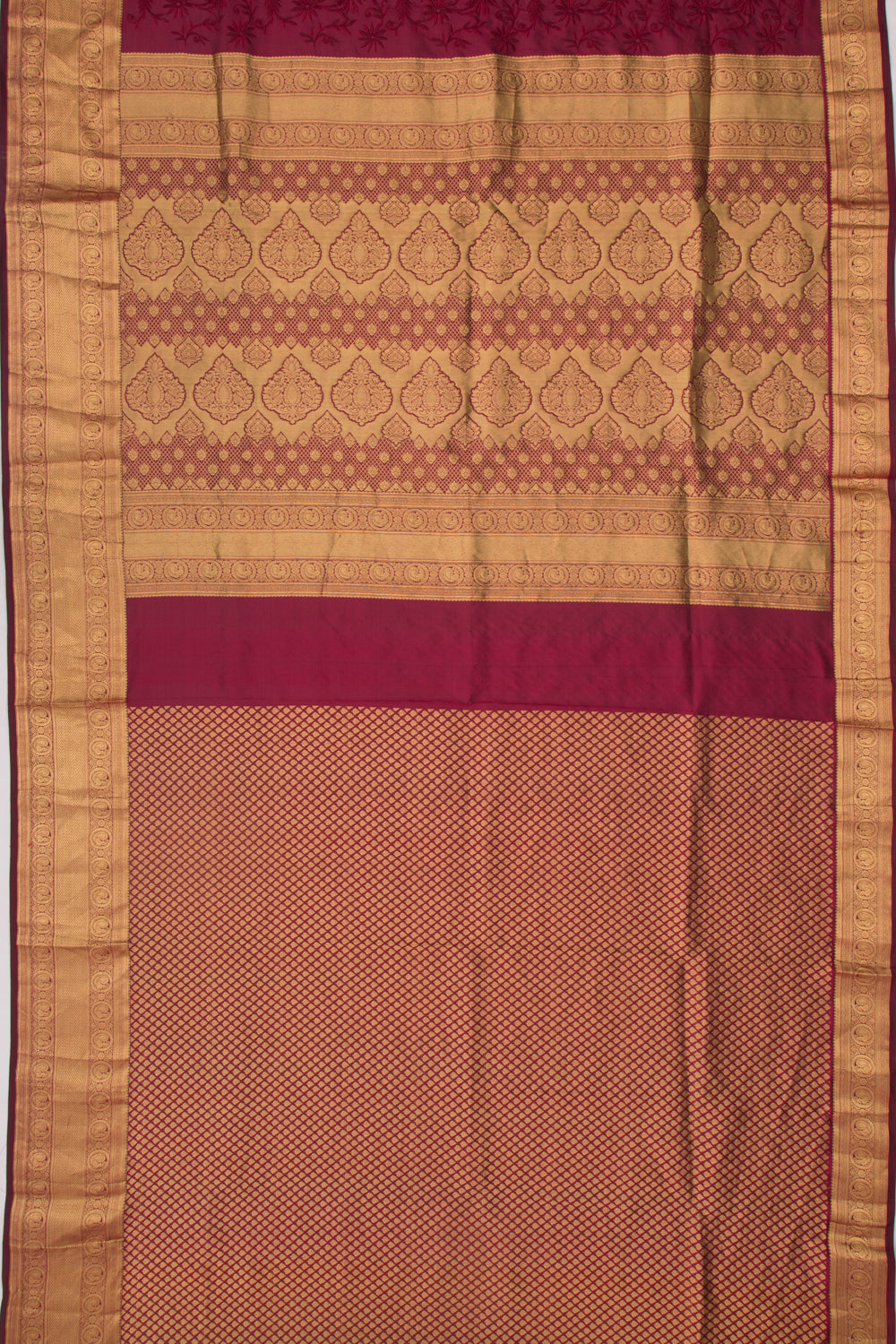 Taranga Kanchi Silk Floral Embroidery Maroon Saree