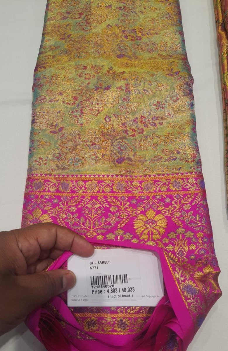 Kanchipuram Silk Tissue Jaal Blue Saree