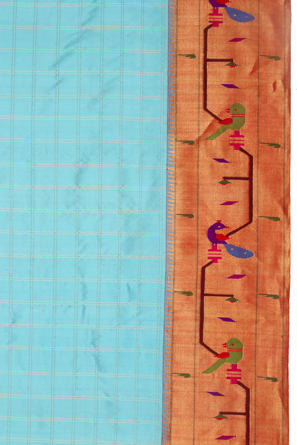 Paithani Silk Checks Sky Blue Saree With Akruthi Border