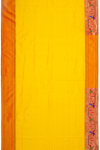 Paithani Silk Checks Yellow Saree With Akruthi Border