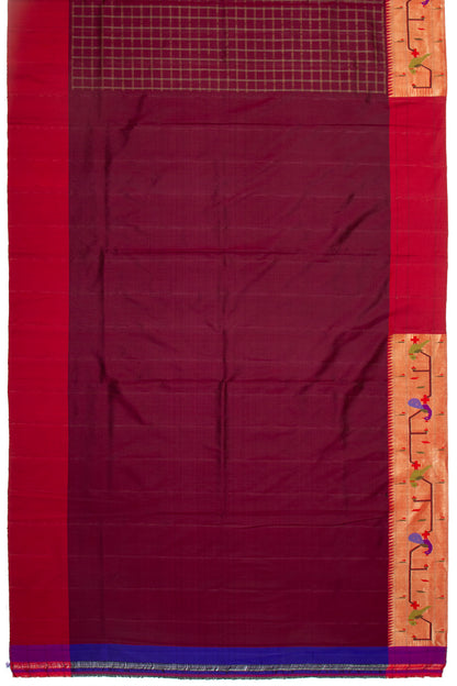 Paithani Silk Checks Brown Saree With Akruthi Border