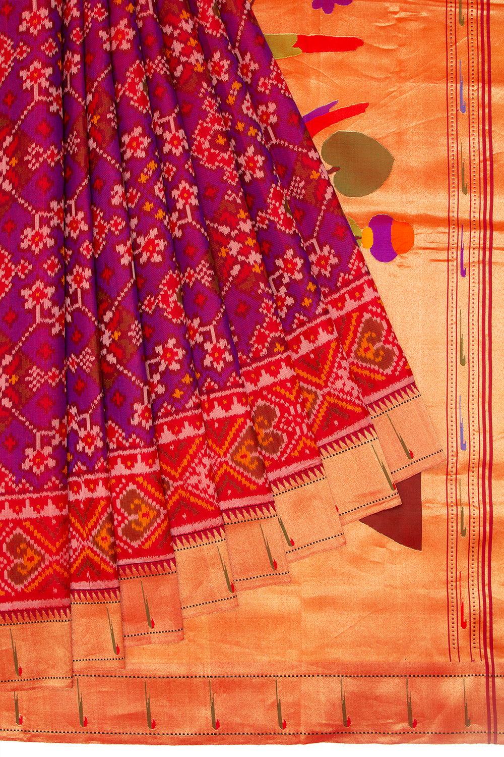 Paithani Silk Ikat Purple Saree With Attached Paithani Border