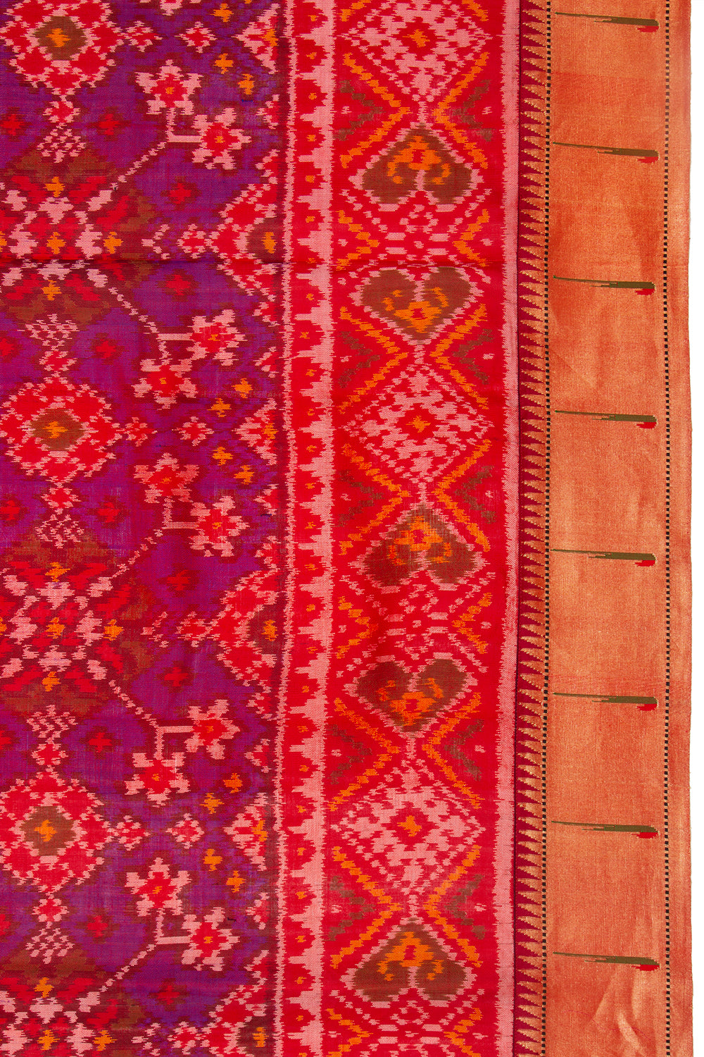 Paithani Silk Ikat Purple Saree With Attached Paithani Border