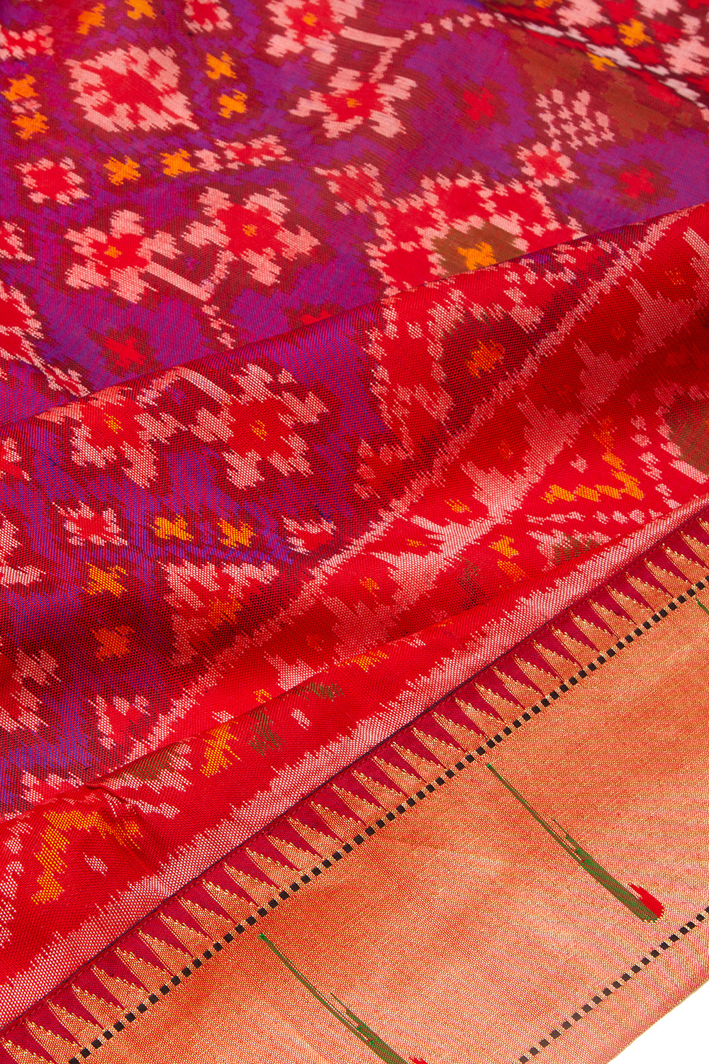 Paithani Silk Ikat Purple Saree With Attached Paithani Border
