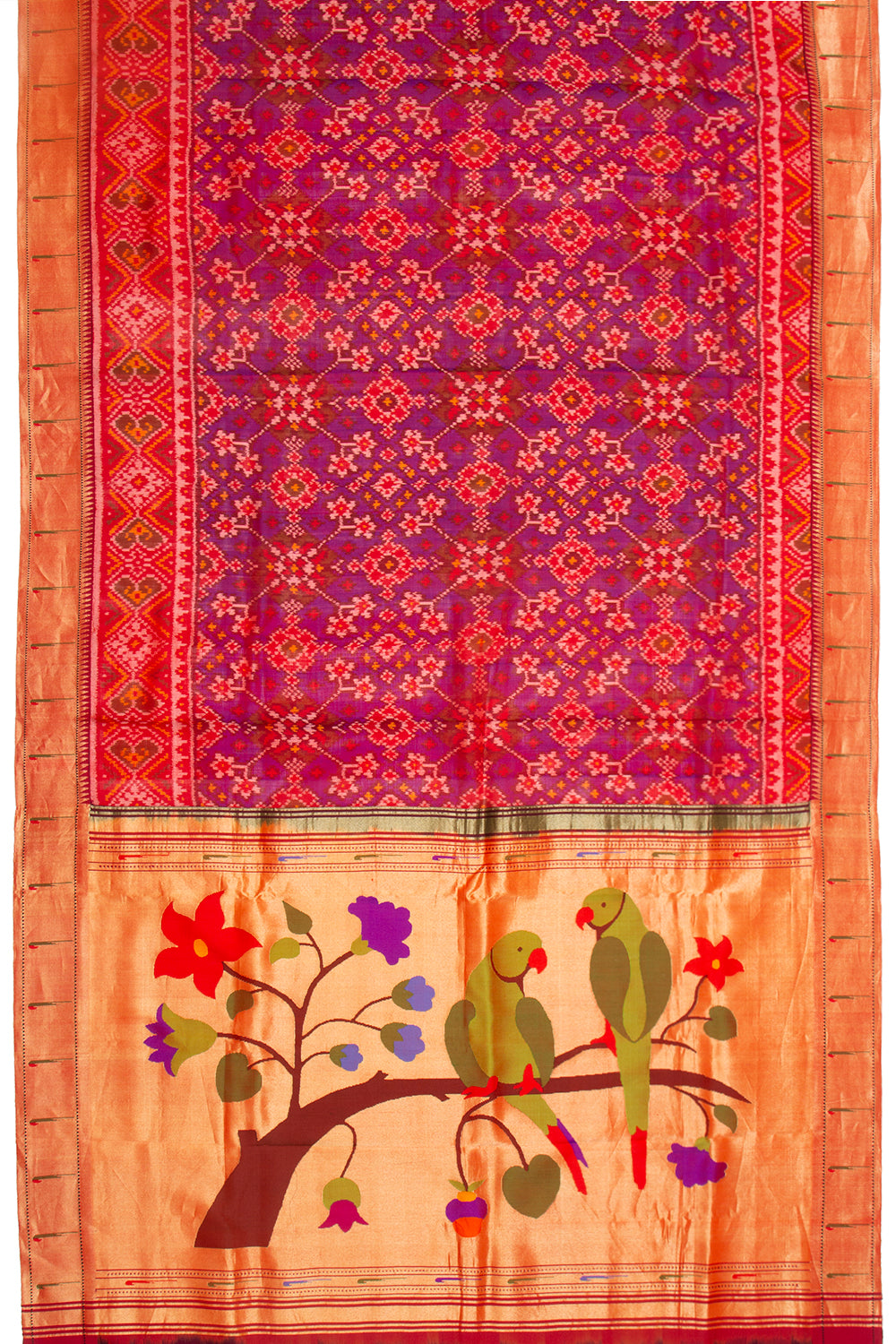 Paithani Silk Ikat Purple Saree With Attached Paithani Border