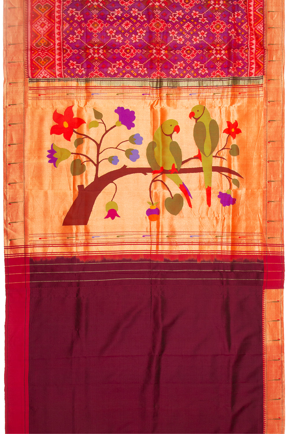 Paithani Silk Ikat Purple Saree With Attached Paithani Border