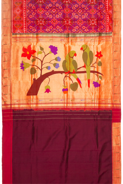 Paithani Silk Ikat Purple Saree With Attached Paithani Border