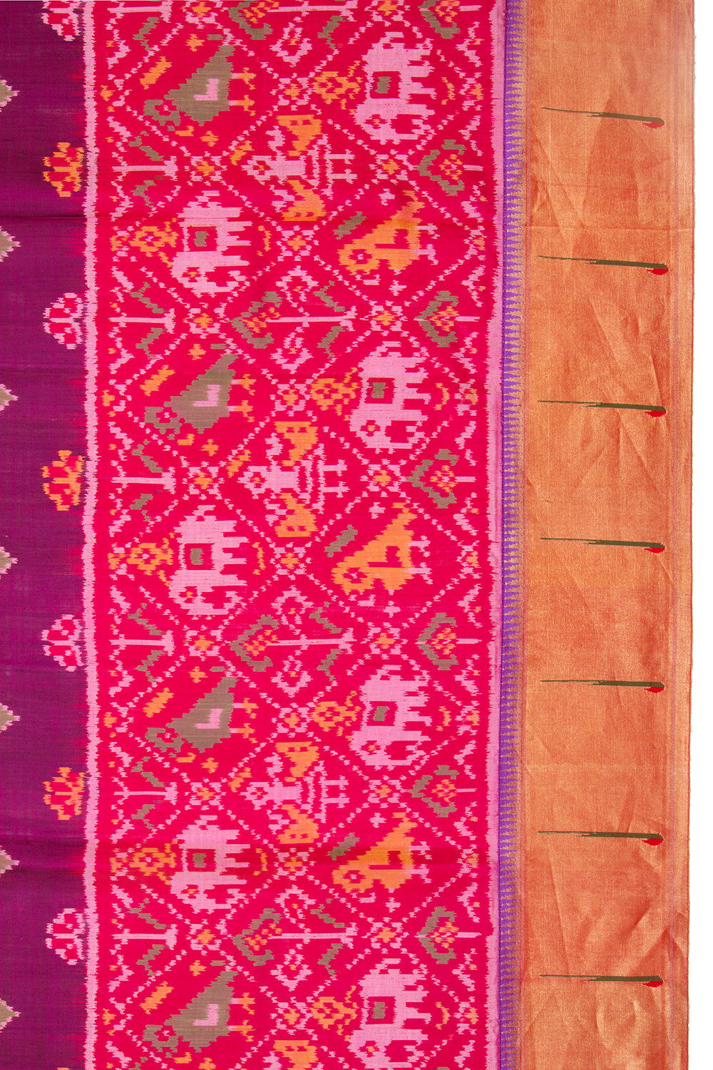 Paithani Silk Ikat Purple Saree With Attached Paithani Border