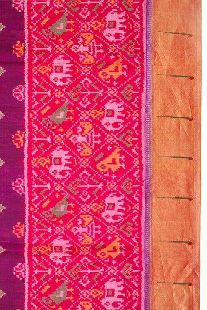 Paithani Silk Ikat Purple Saree With Attached Paithani Border