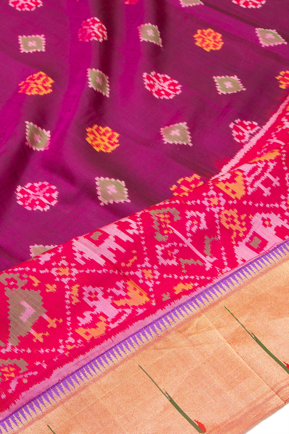 Paithani Silk Ikat Purple Saree With Attached Paithani Border