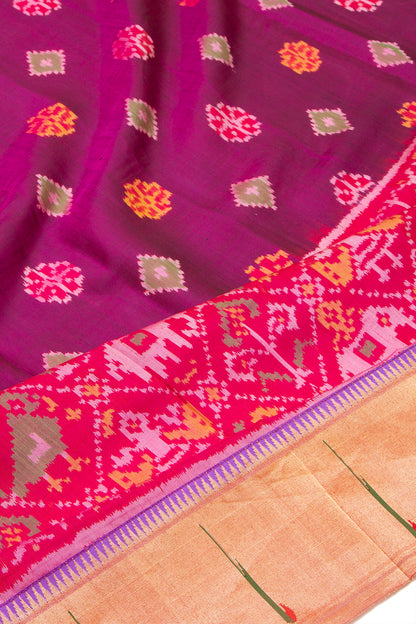 Paithani Silk Ikat Purple Saree With Attached Paithani Border