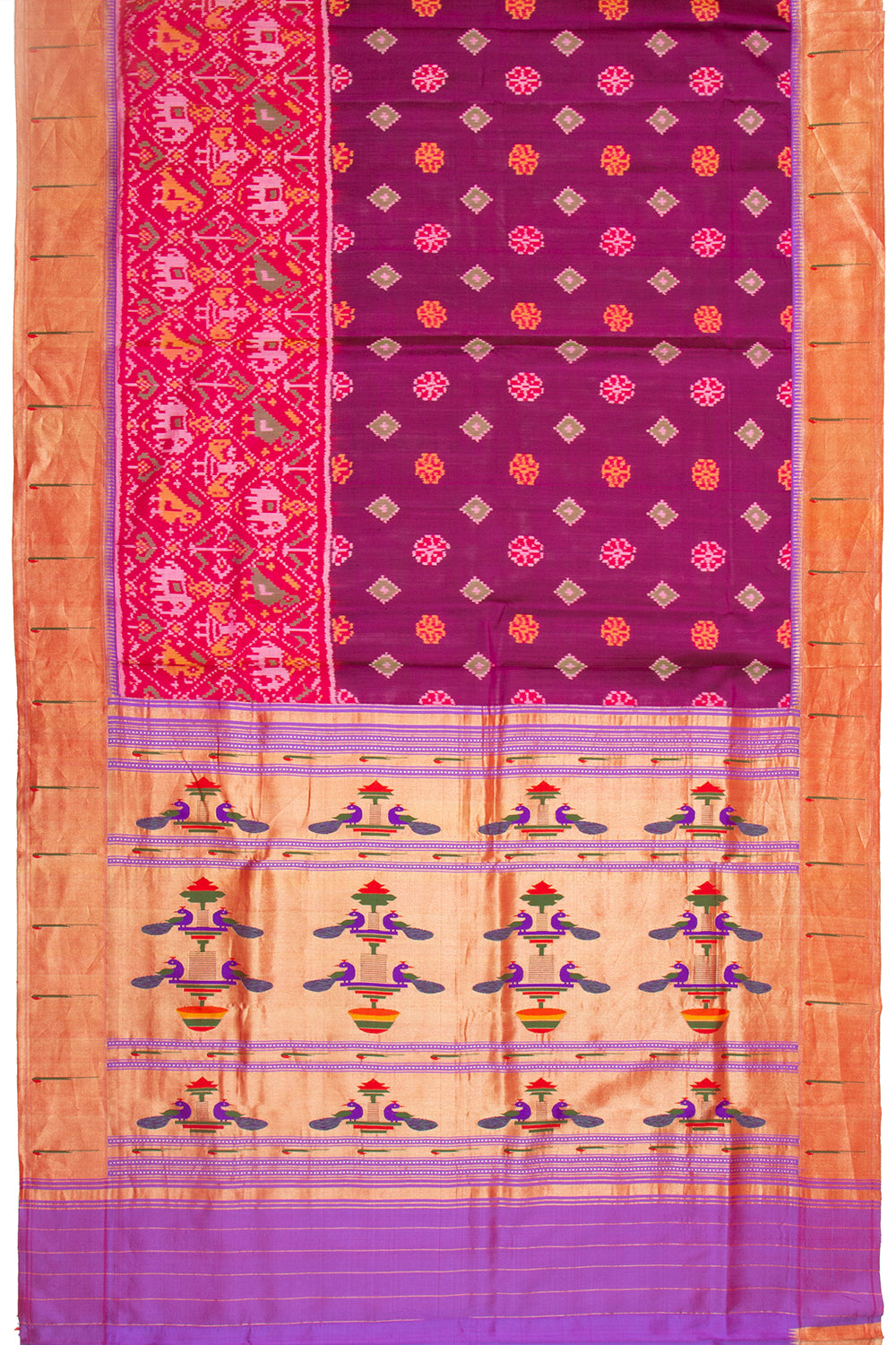 Paithani Silk Ikat Purple Saree With Attached Paithani Border