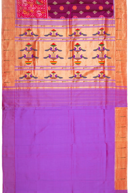Paithani Silk Ikat Purple Saree With Attached Paithani Border