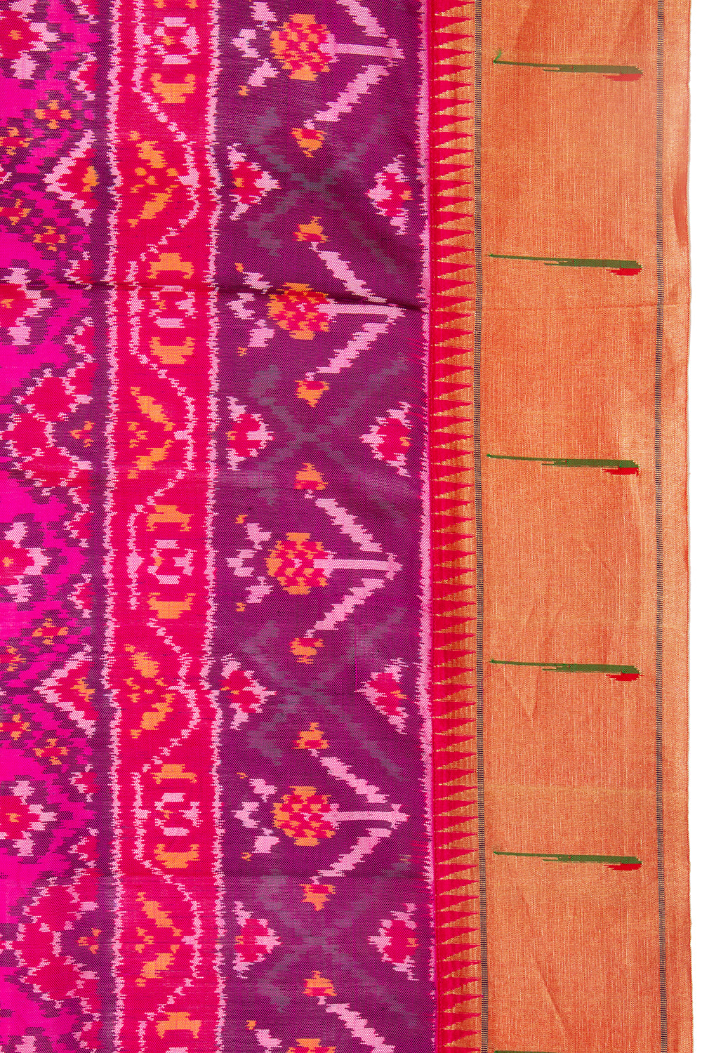 Paithani Silk Ikat Pink Saree With Attached Paithani Border