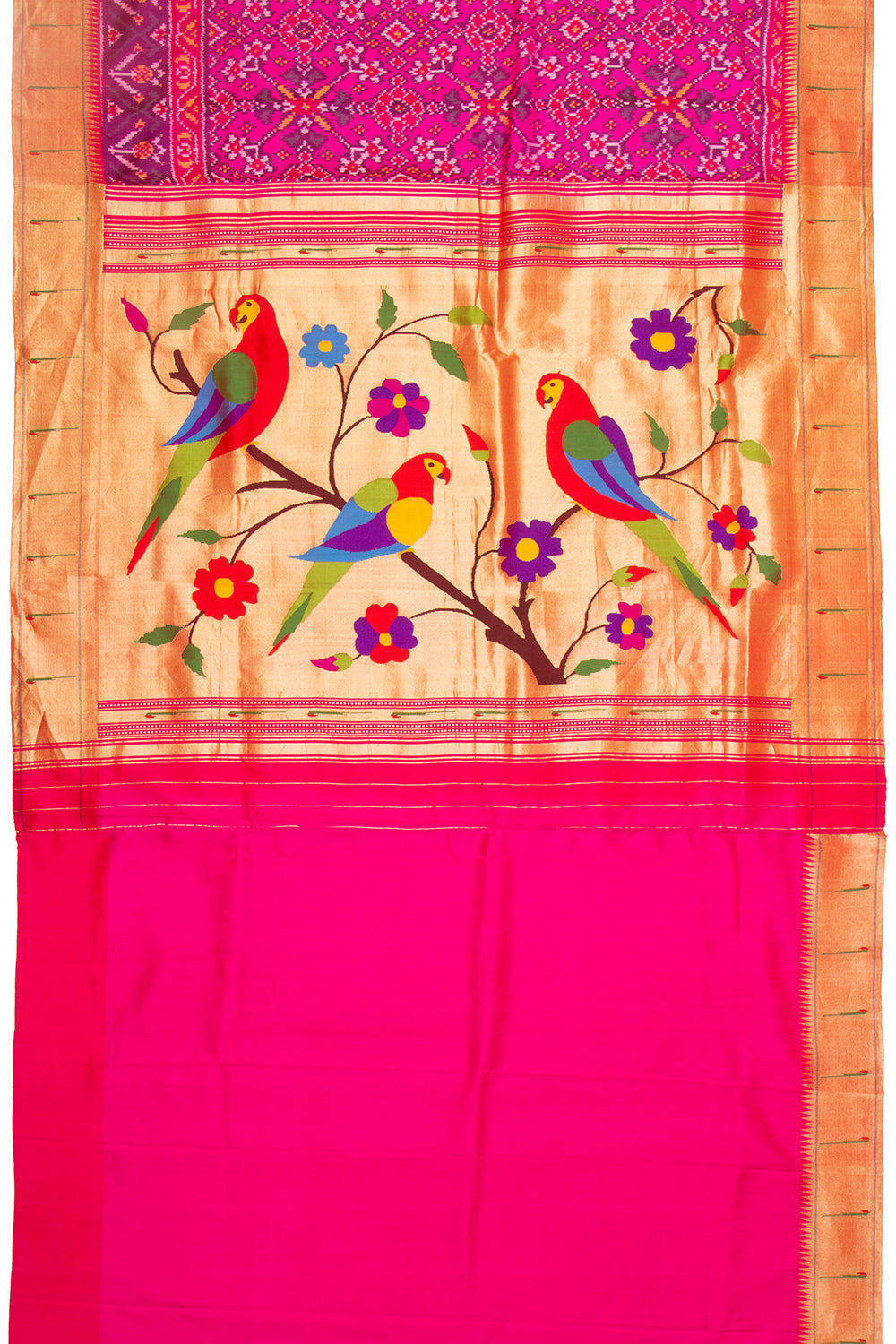 Paithani Silk Ikat Pink Saree With Attached Paithani Border