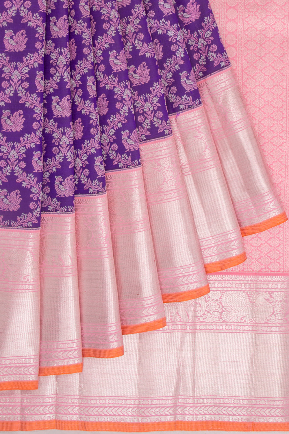 Kanchipuram Silk Jaal And Butta Violet Saree
