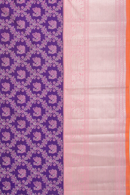 Kanchipuram Silk Jaal And Butta Violet Saree