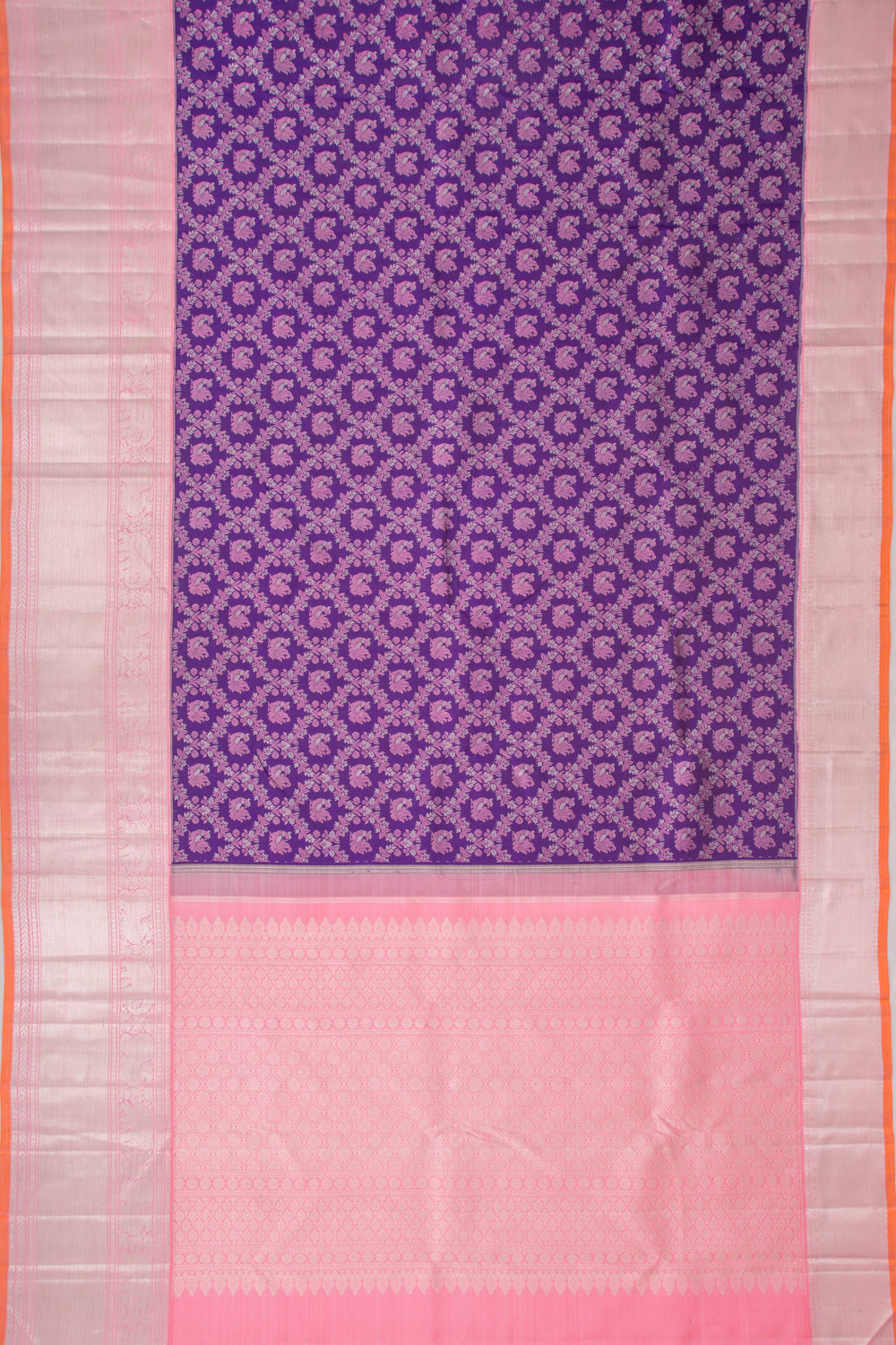 Kanchipuram Silk Jaal And Butta Violet Saree