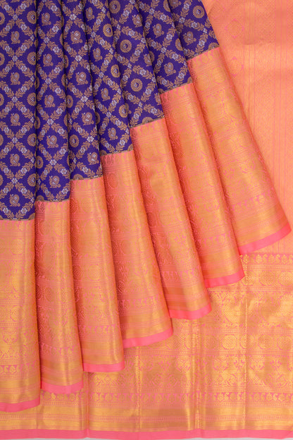 Kanchipuram Silk Criss Cross Checks And Butta Blue Saree