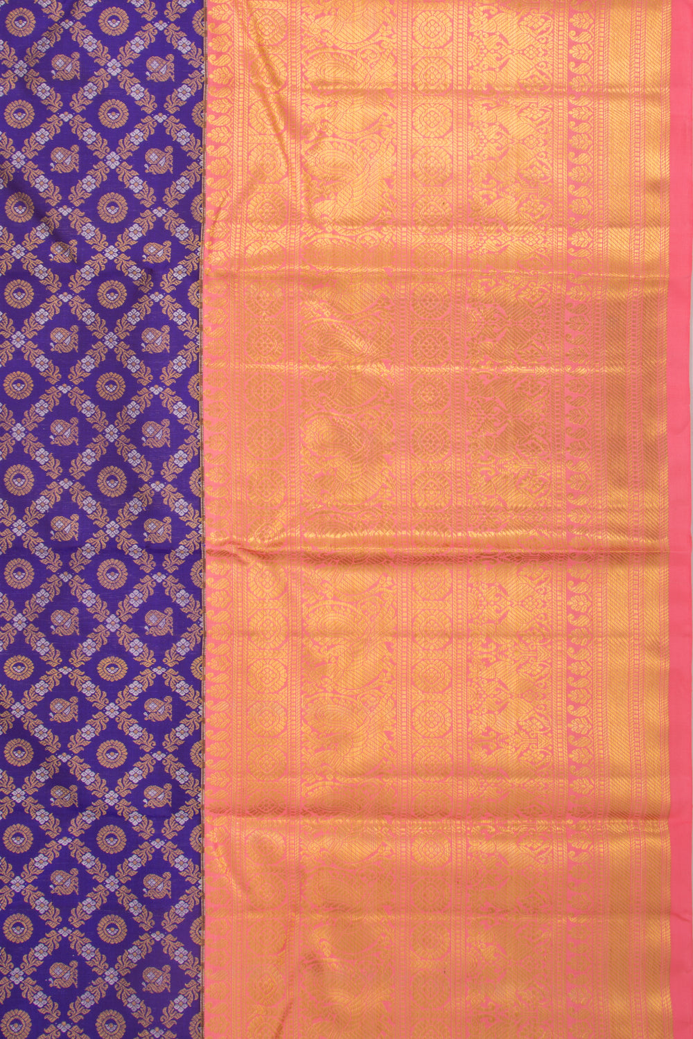 Kanchipuram Silk Criss Cross Checks And Butta Blue Saree