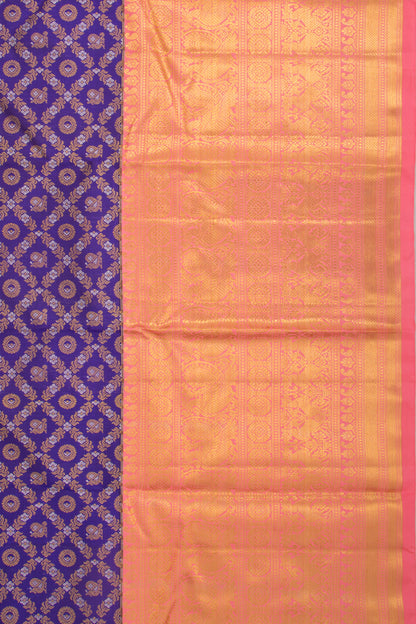 Kanchipuram Silk Criss Cross Checks And Butta Blue Saree
