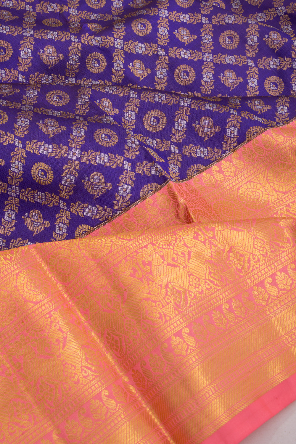 Kanchipuram Silk Criss Cross Checks And Butta Blue Saree