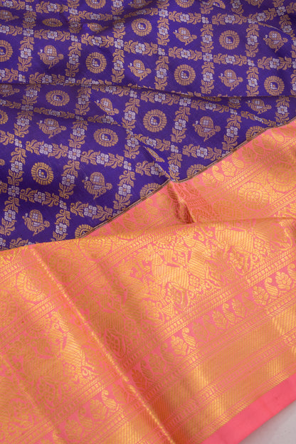 Kanchipuram Silk Criss Cross Checks And Butta Blue Saree