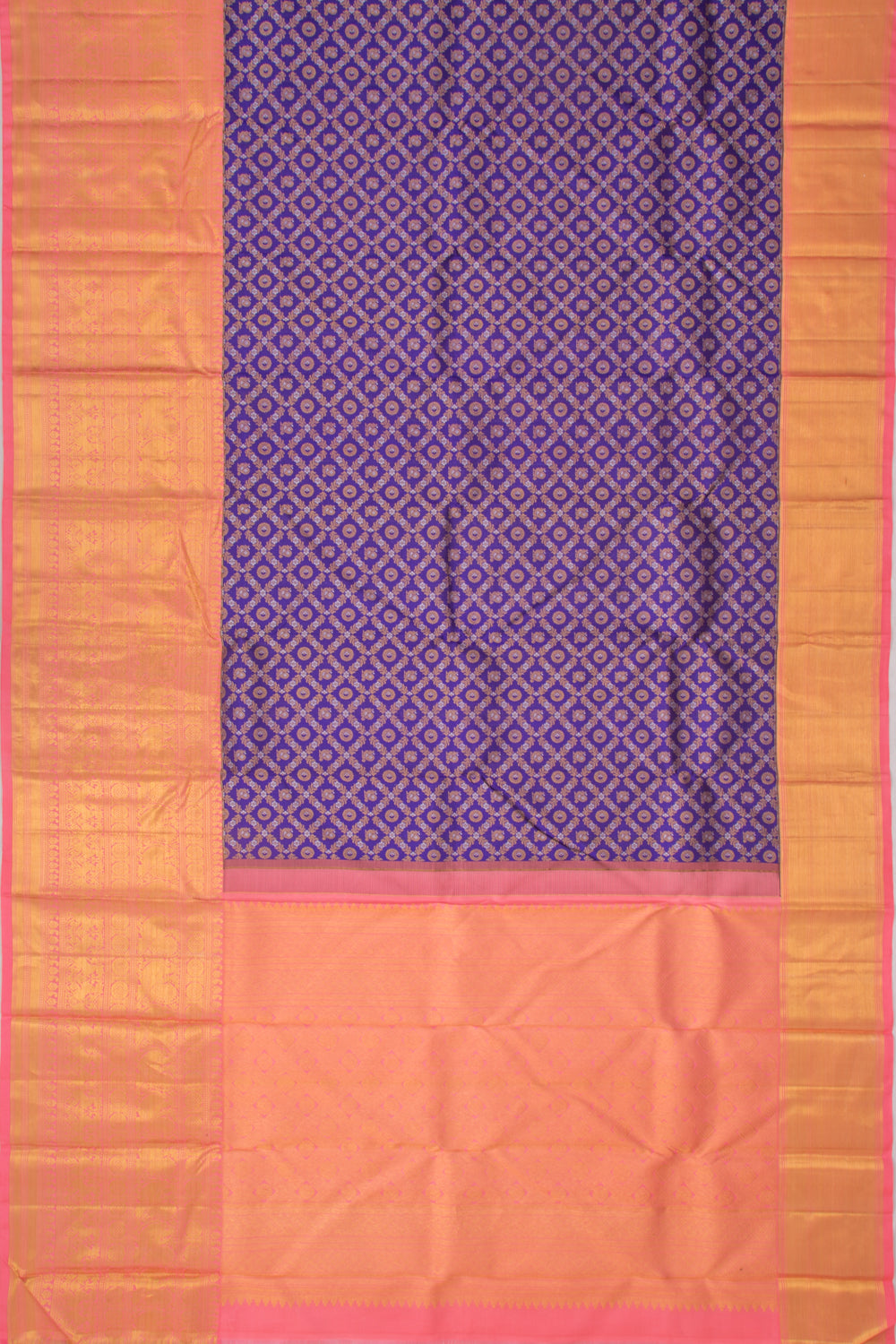 Kanchipuram Silk Criss Cross Checks And Butta Blue Saree