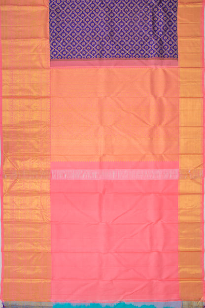 Kanchipuram Silk Criss Cross Checks And Butta Blue Saree