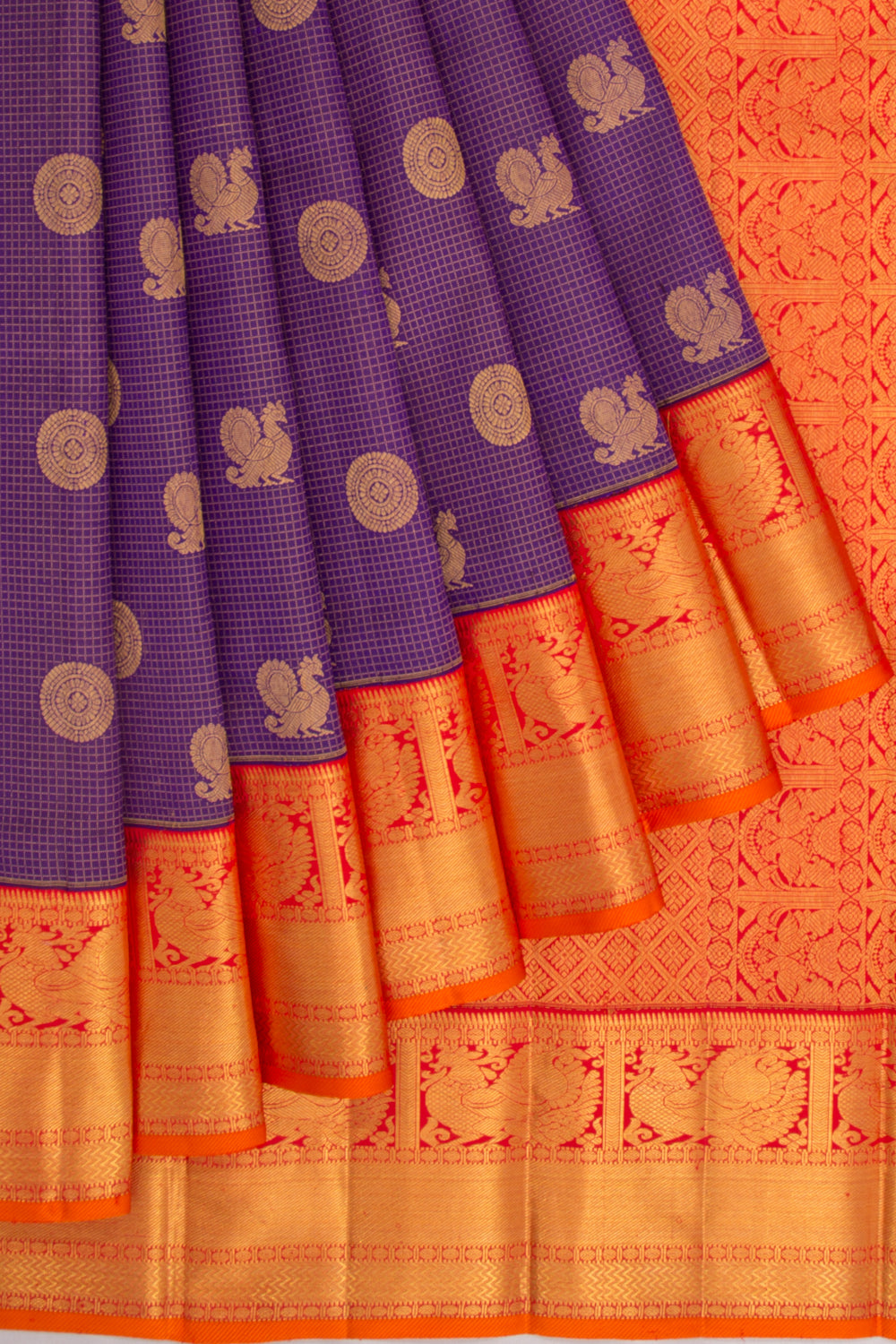 Kanchipuram Silk Checks And Butta Indigo Violet Saree
