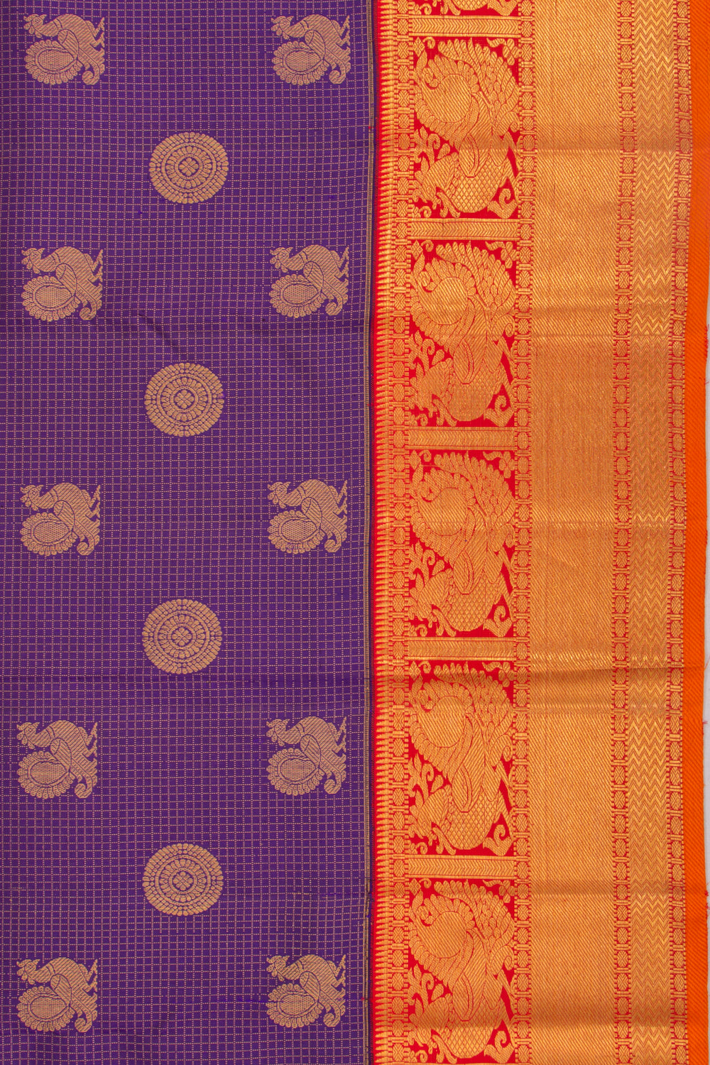Kanchipuram Silk Checks And Butta Indigo Violet Saree