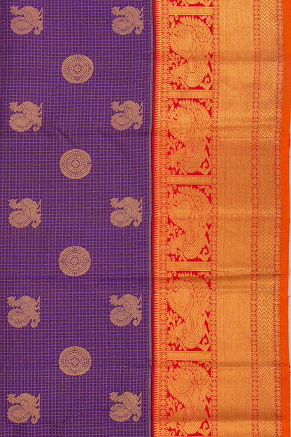 Kanchipuram Silk Checks And Butta Indigo Violet Saree
