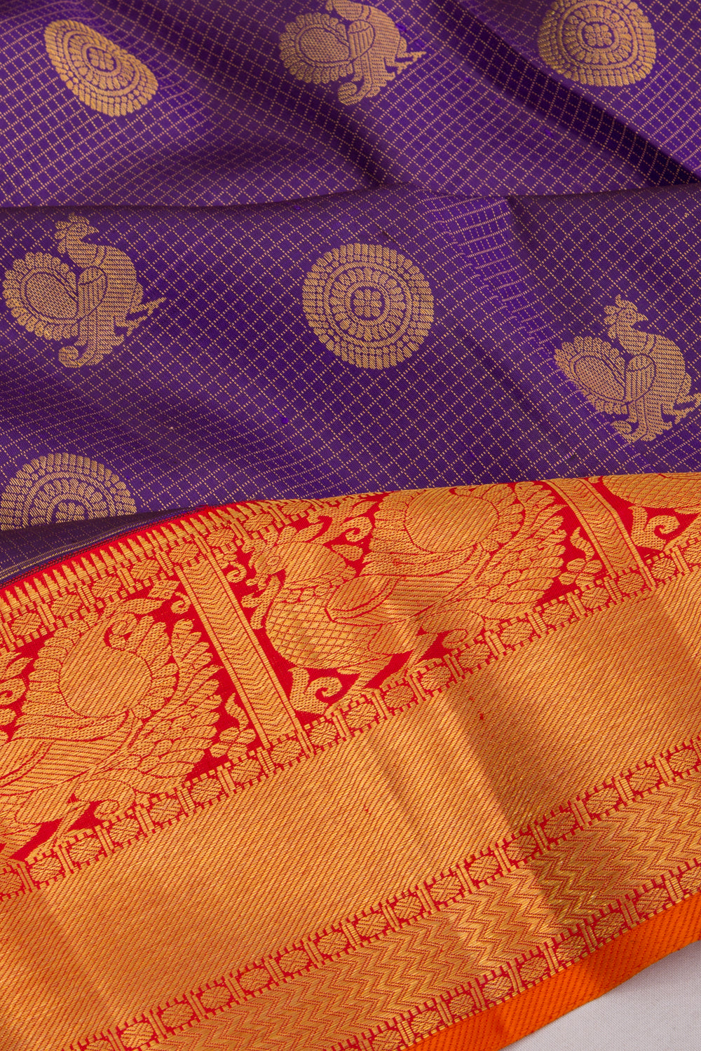 Kanchipuram Silk Checks And Butta Indigo Violet Saree