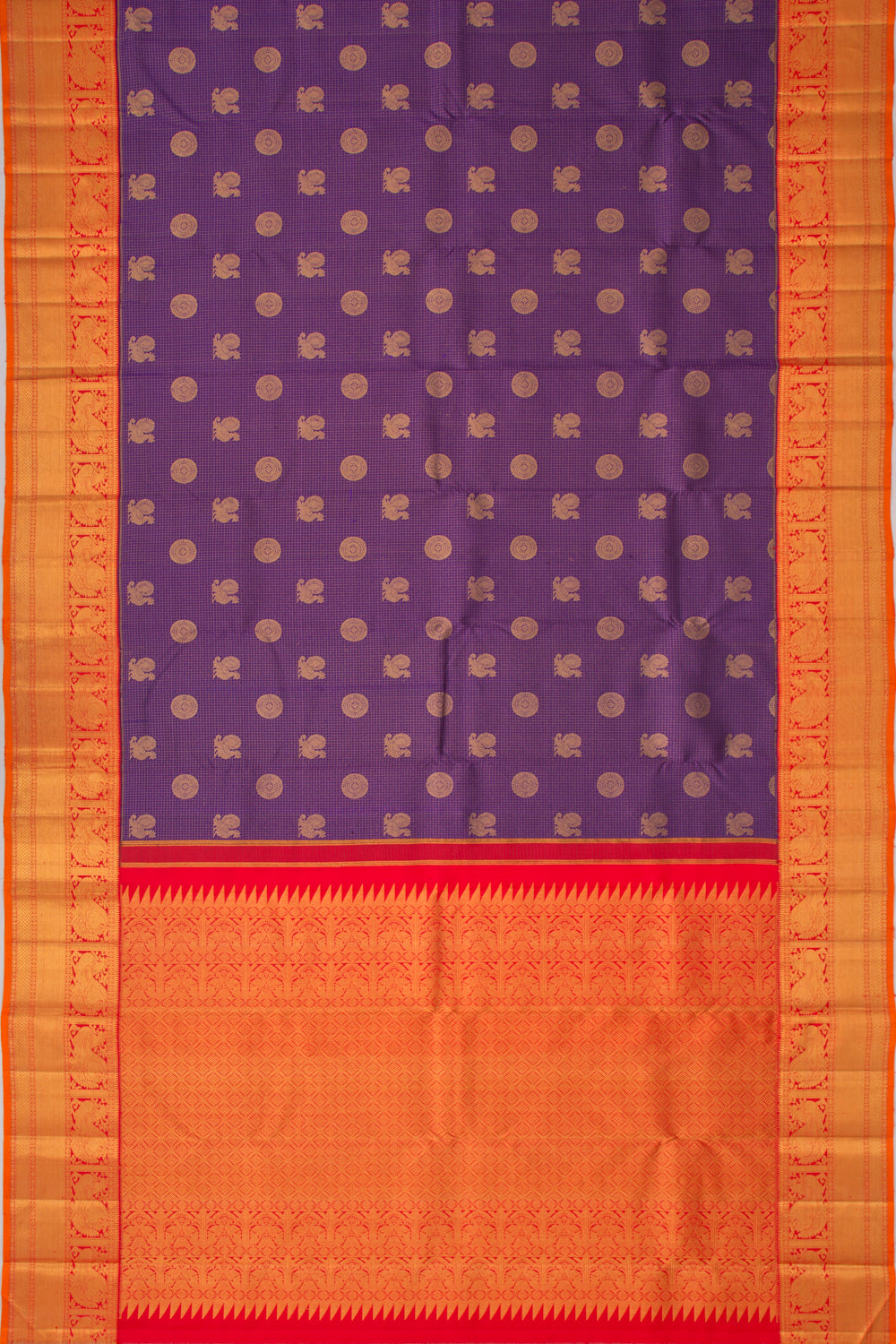 Kanchipuram Silk Checks And Butta Indigo Violet Saree