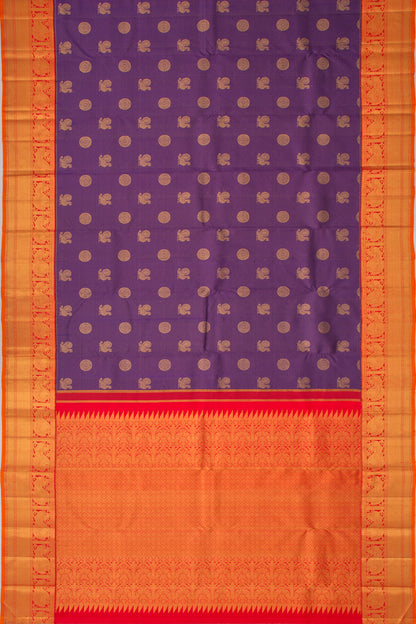 Kanchipuram Silk Checks And Butta Indigo Violet Saree