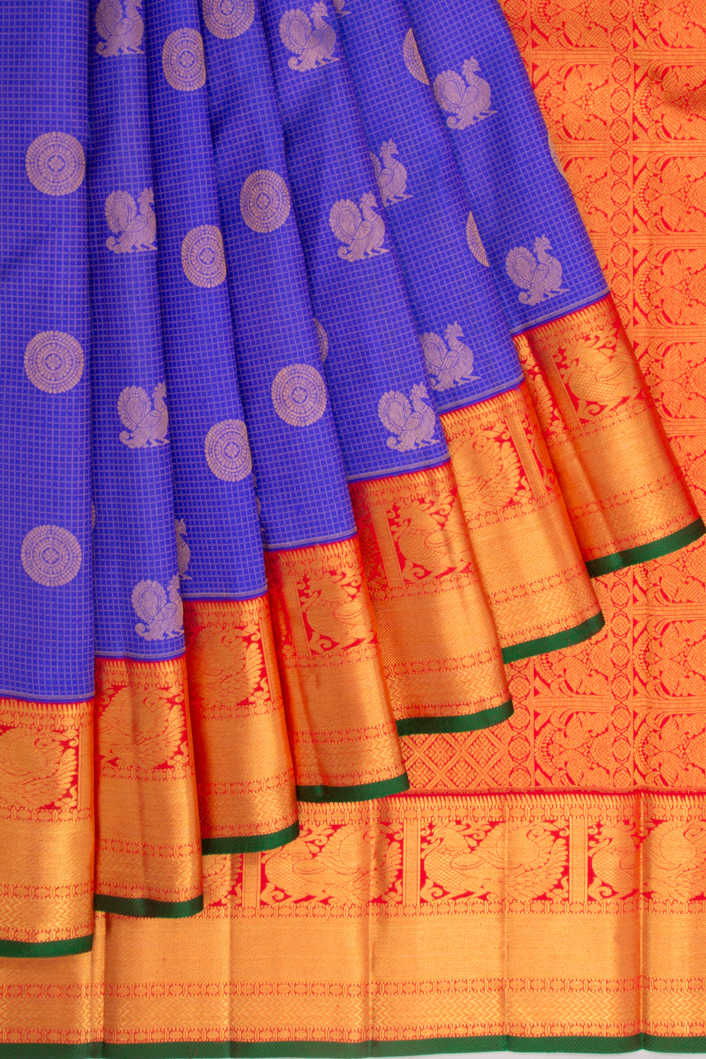 Kanchipuram Silk Checks And Butta Blue Saree