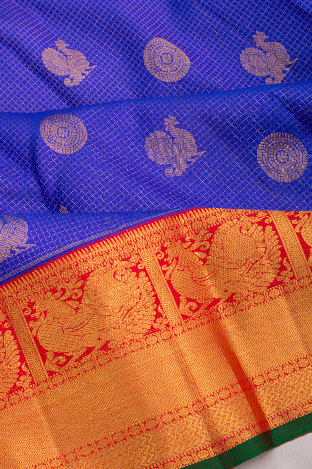 Kanchipuram Silk Checks And Butta Blue Saree