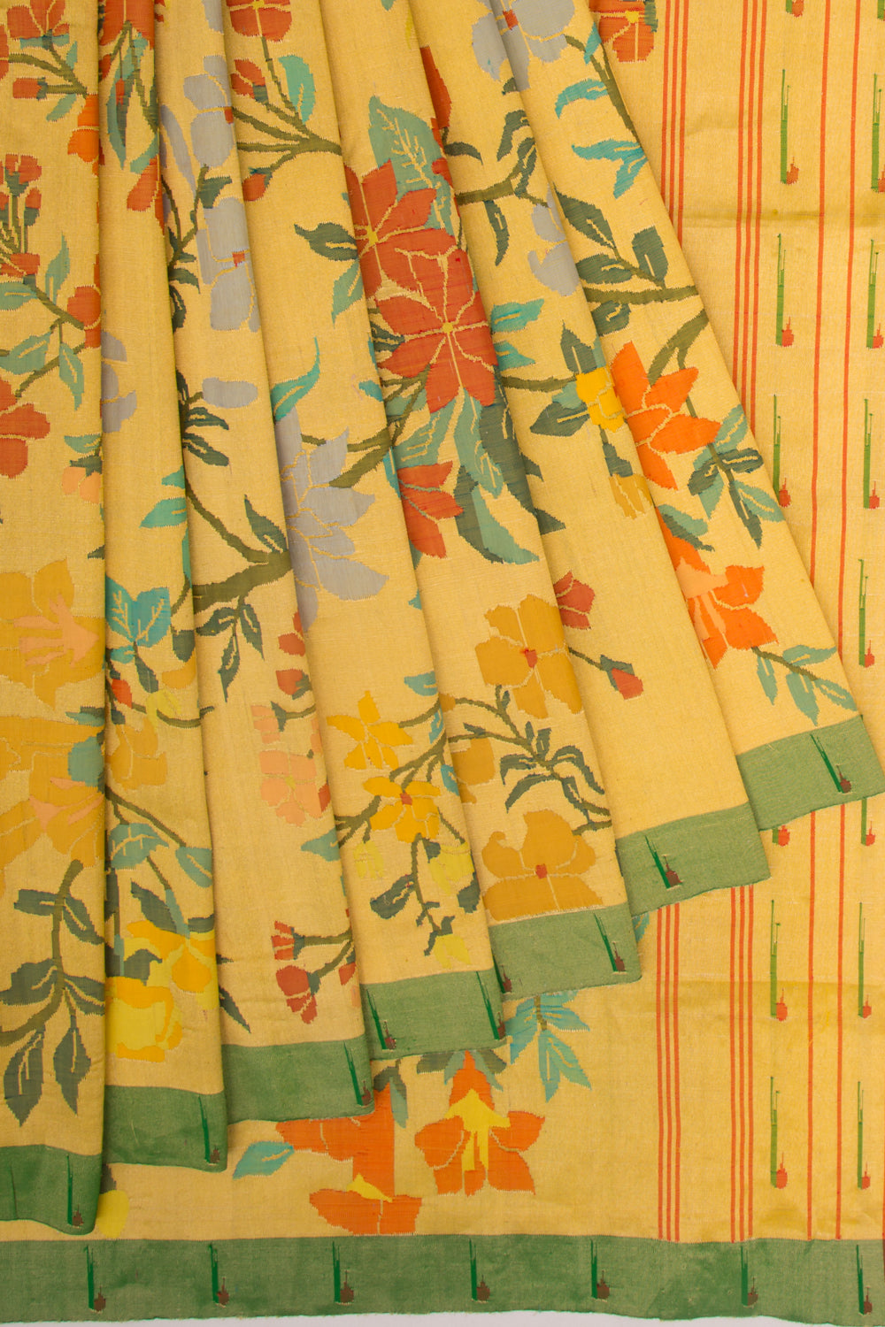 Paithani Silk Tissue All Over Jaal Yellow Saree