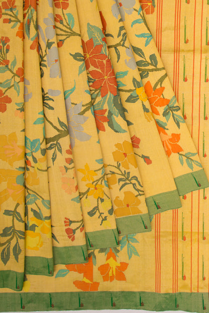 Paithani Silk Tissue All Over Jaal Yellow Saree