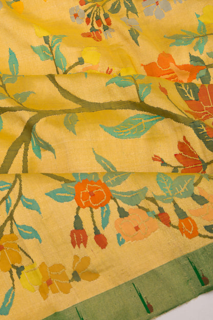 Paithani Silk Tissue All Over Jaal Yellow Saree