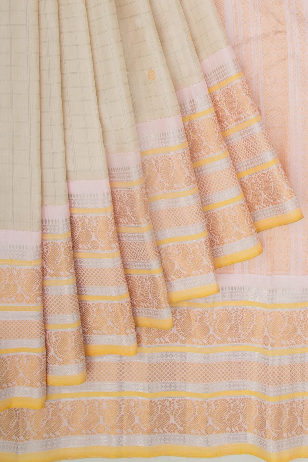 Gadwal Silk Checks Off White Saree